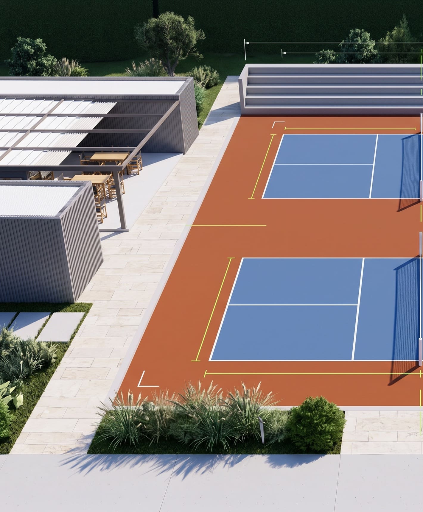 Mitad Pista pickleball tech frontal ext de Portico Sport